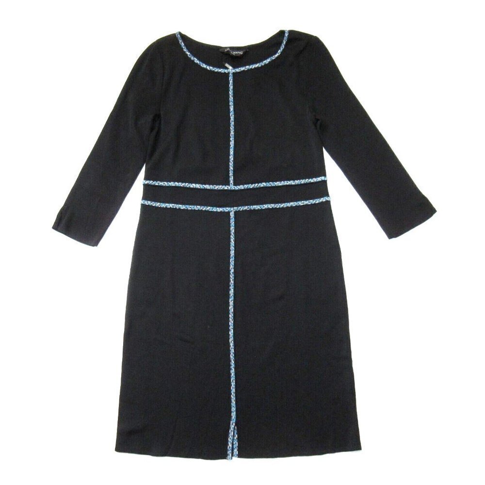 NWT Ming Wang Mosaic Trim Knit Dress in Black XS